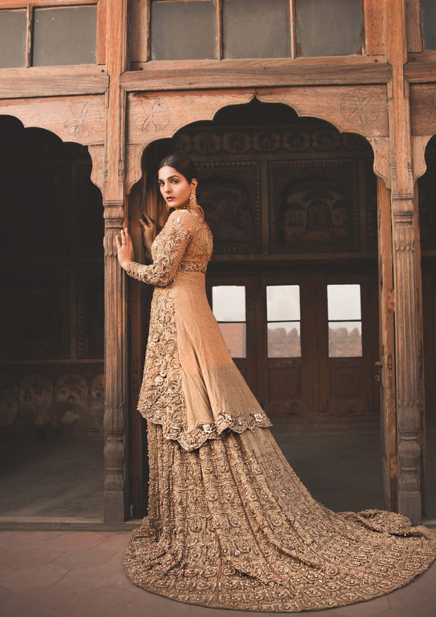 Exquisite Pakistani Designer Bridal Dress in Rich Gold