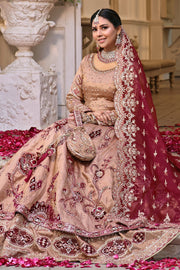 Elegant Pakistani Bridal Dress in Rose Pink & Maroon with Embroid