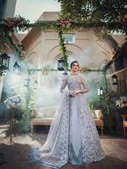 Elegant Grey Blue Pakistani Bridal Dress with Lehnga