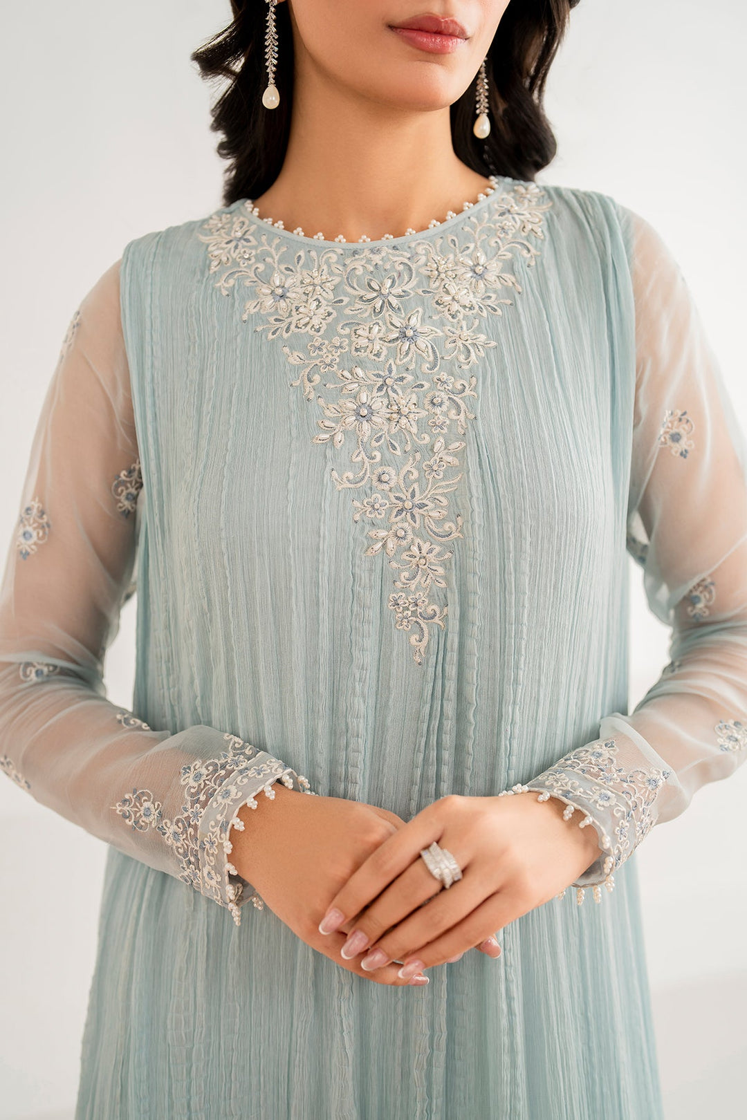 Ivory Embroidered Shirt and Beaded Dupatta