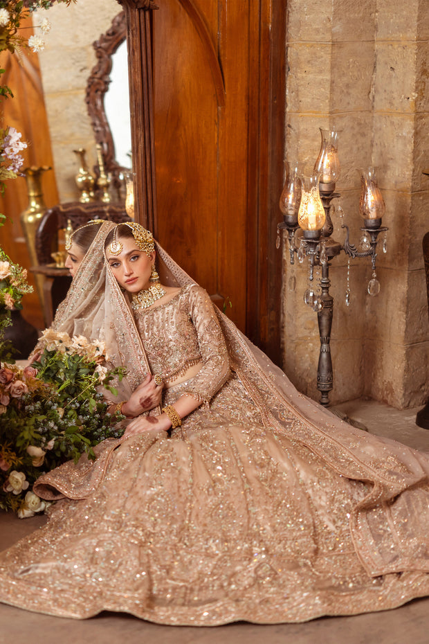 Champagne Pink Pakistani Bridal Dress with Heavy Embroidery