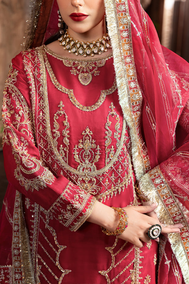 Ruby Red Pakistani Bridal Suit with Heavy Embellishments