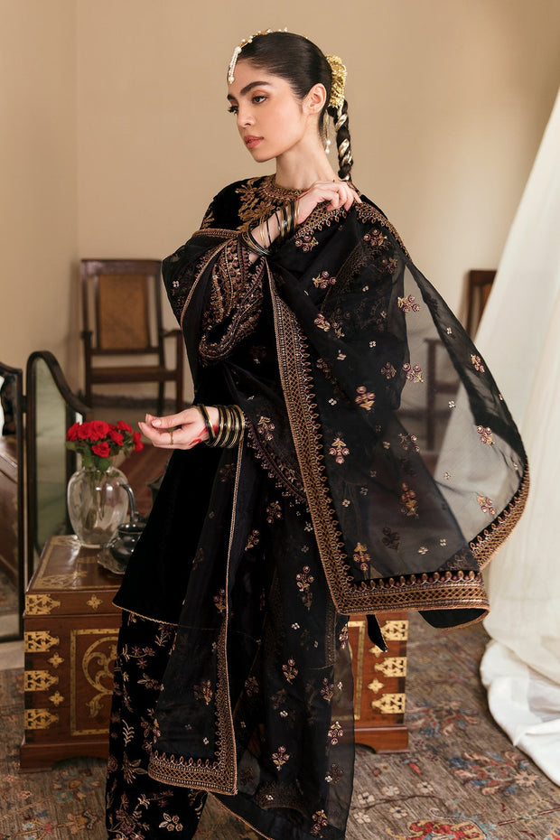 Rich Velvet Dress with Floral Details
