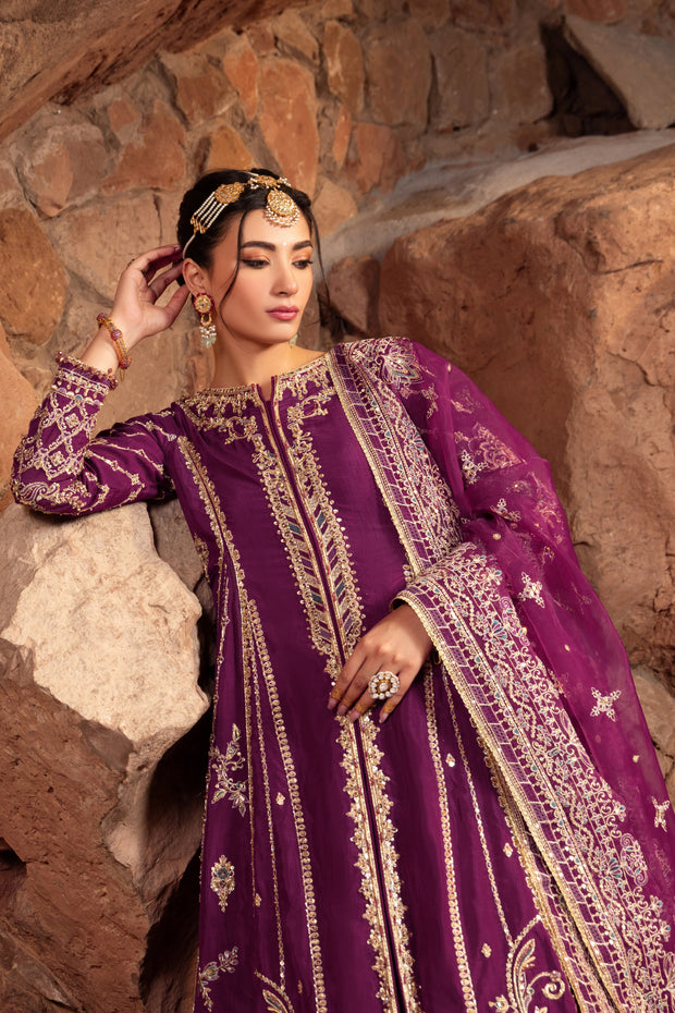 Deep Violet Pakistani Bridal Dress with Heavy Embellishments