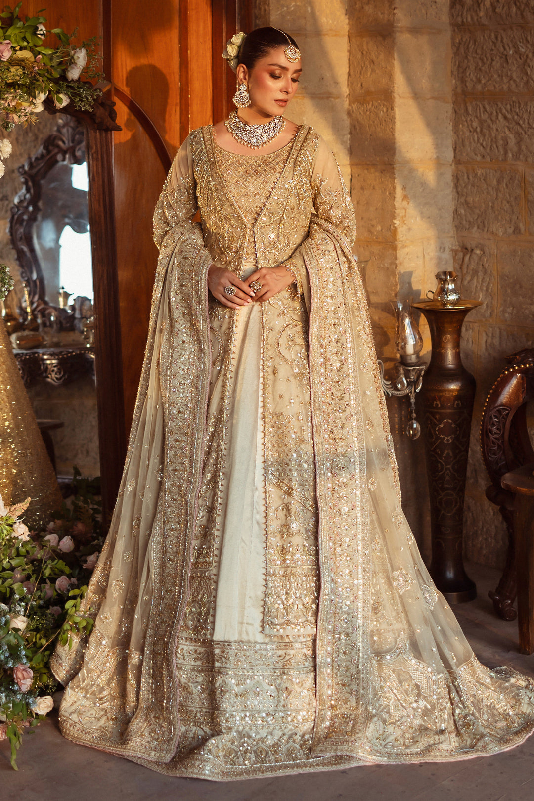 Exquisite Pakistani Bridal Dress with Hand Embroidery & Gown