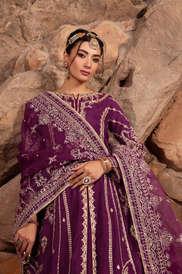 Deep Violet Pakistani Bridal Dress with Heavy Embellishments