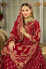 Deep Red Pakistani Bridal Suit with Embroidery and Tassels