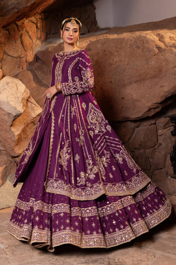 Deep Violet Pakistani Bridal Dress with Heavy Embellishments