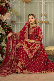 Deep Red Pakistani Bridal Suit with Embroidery and Tassels