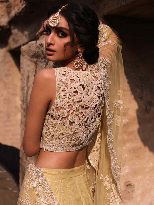 Pakistani Bridal Wear: Yellow Organza Choli & Lehenga