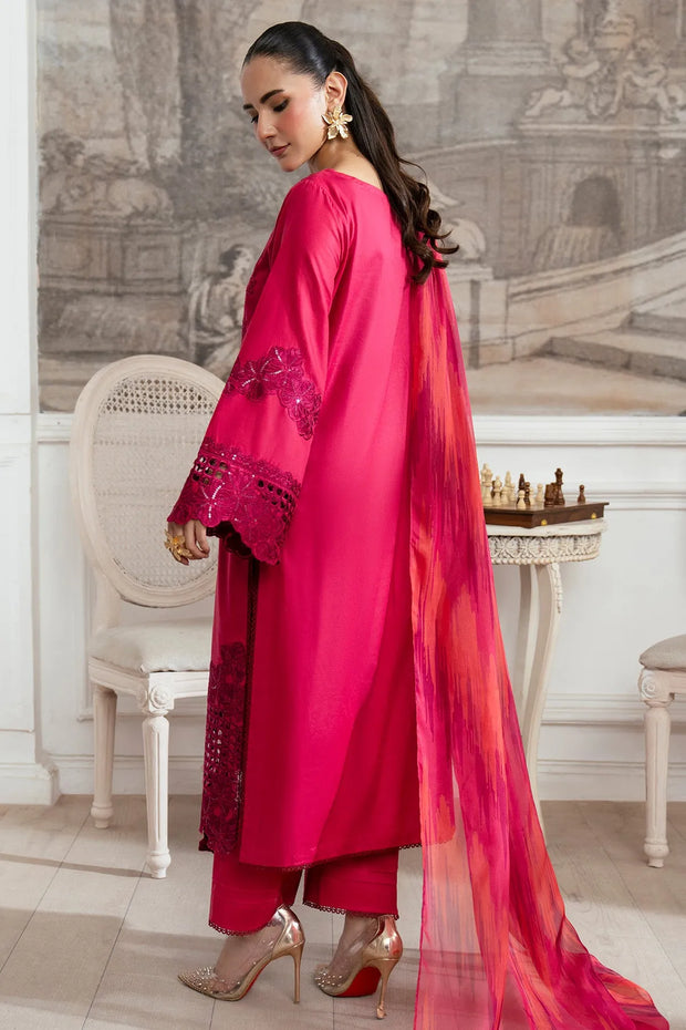 Embroidered Cotton Shirt And Trouser Set With Dupatta 98Aa