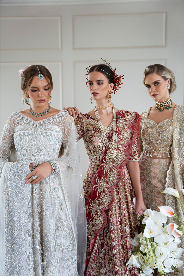 Champagne Pakistani Bridal Outfit with Intricate Embroidery