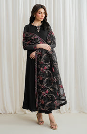 Elegant Embroidered Chiffon Frock with Trouser & Dupatta