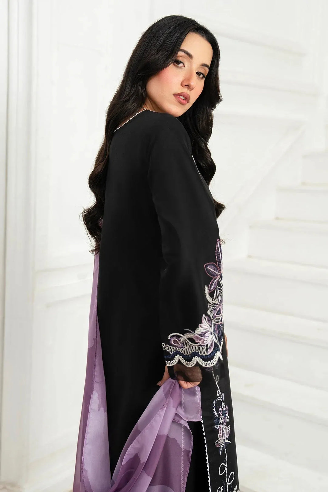 Embroidered Cotton Shirt And Trouser Set With Dupatta