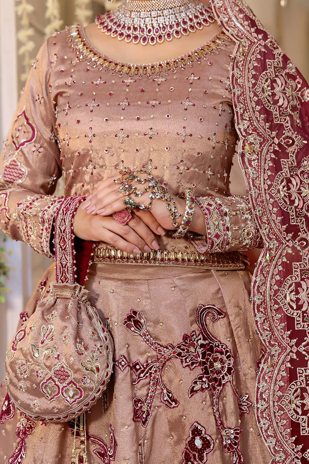 Elegant Pakistani Bridal Dress in Rose Pink & Maroon with Embroid