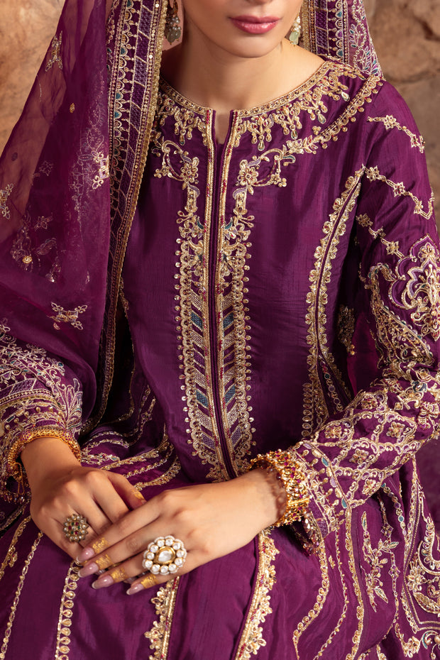 Deep Violet Pakistani Bridal Dress with Heavy Embellishments
