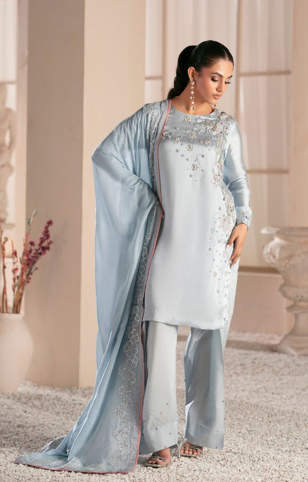 Elegant Silver Grey Pakistani Party Dress for Celebrations