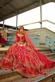 Carmine Red Pakistani Bridal Dress with Elegant Embroidery