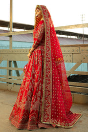 Carmine Red Pakistani Bridal Dress with Elegant Embroidery