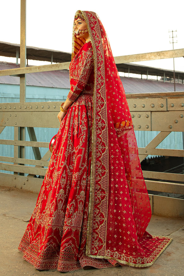Carmine Red Pakistani Bridal Dress with Elegant Embroidery