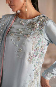 Elegant Silver Grey Pakistani Party Dress for Celebrations