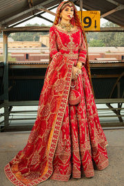 Carmine Red Pakistani Bridal Dress with Embellished Lehnga Choli