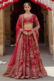 Fuchsia Red Pakistani Bridal Dress with Heavy Embroidery