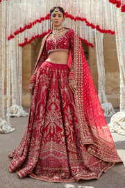 Fuchsia Red Pakistani Bridal Dress with Heavy Embroidery