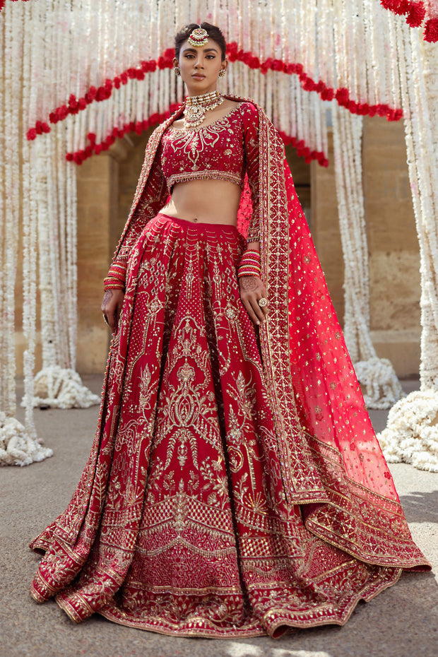 Fuchsia Red Pakistani Bridal Dress with Heavy Embroidery