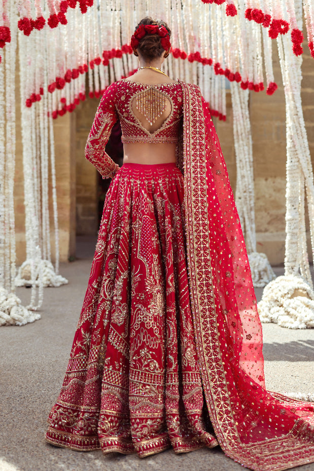Fuchsia Red Pakistani Bridal Dress with Heavy Embroidery