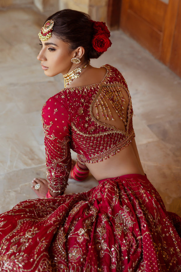 Fuchsia Red Pakistani Bridal Dress with Heavy Embroidery