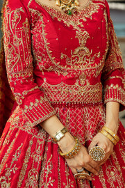 Carmine Red Pakistani Bridal Dress with Embellished Lehnga Choli