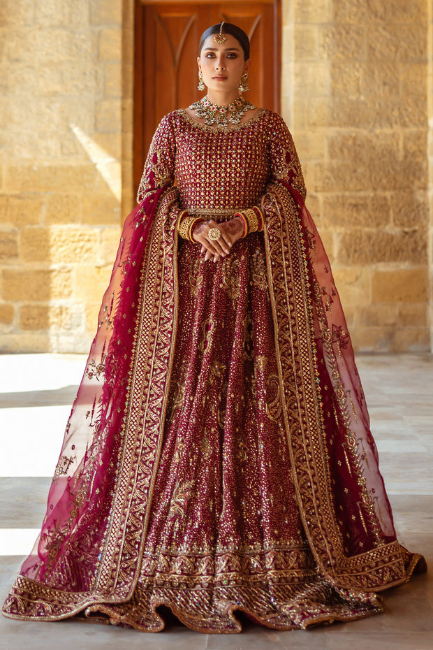 Plum Pakistani Bridal Dress with Heavy Embroidery & Embellishment