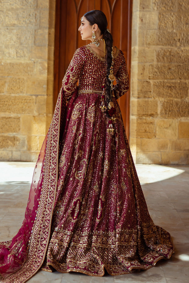 Plum Pakistani Bridal Dress with Heavy Embroidery & Embellishment