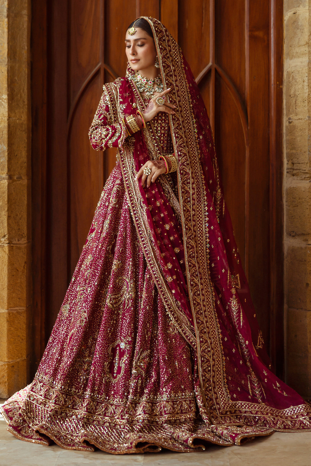 Elegant Plum Pakistani Bridal Dress with Heavy Embroidery