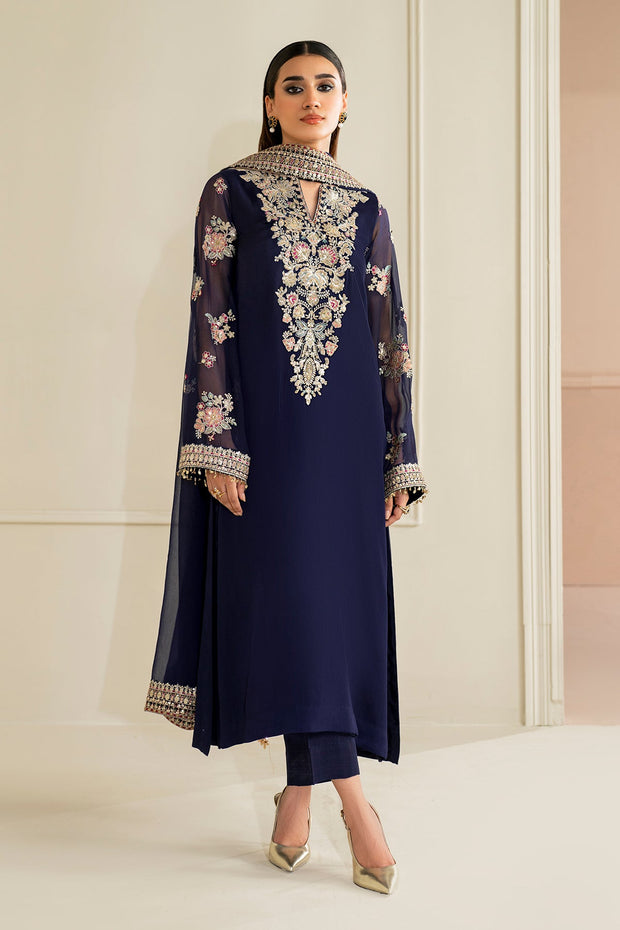 Elegant Embroidered Chiffon Trouser Ensemble