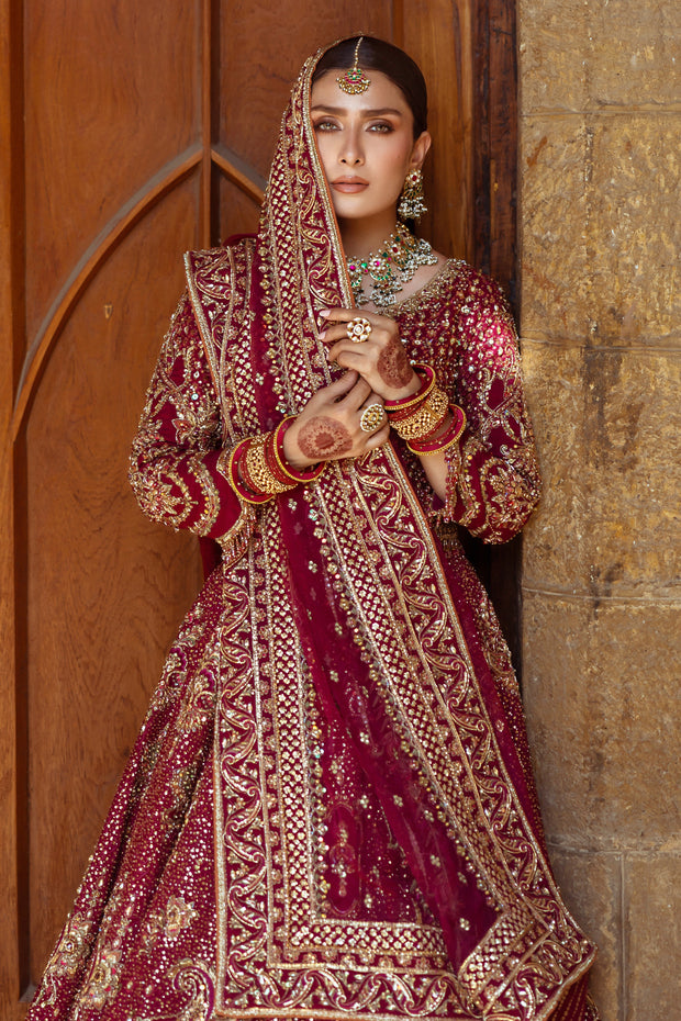 Plum Pakistani Bridal Dress with Heavy Embroidery & Embellishment