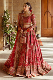 Crimson Red Pakistani Bridal Dress with Heavy Embroidery