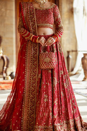 Crimson Red Pakistani Bridal Dress with Heavy Embroidery