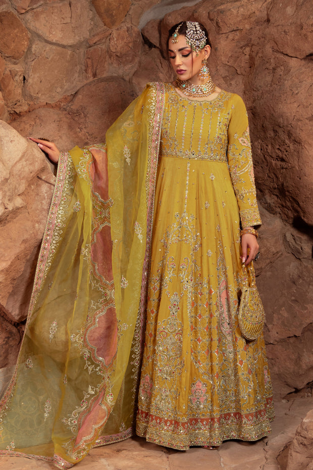 Elegant Honey Yellow Pakistani Bridal Dress Ensemble