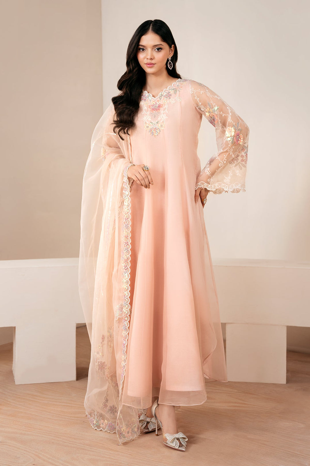 Chiffon Kalidar Shirt with Embroidery