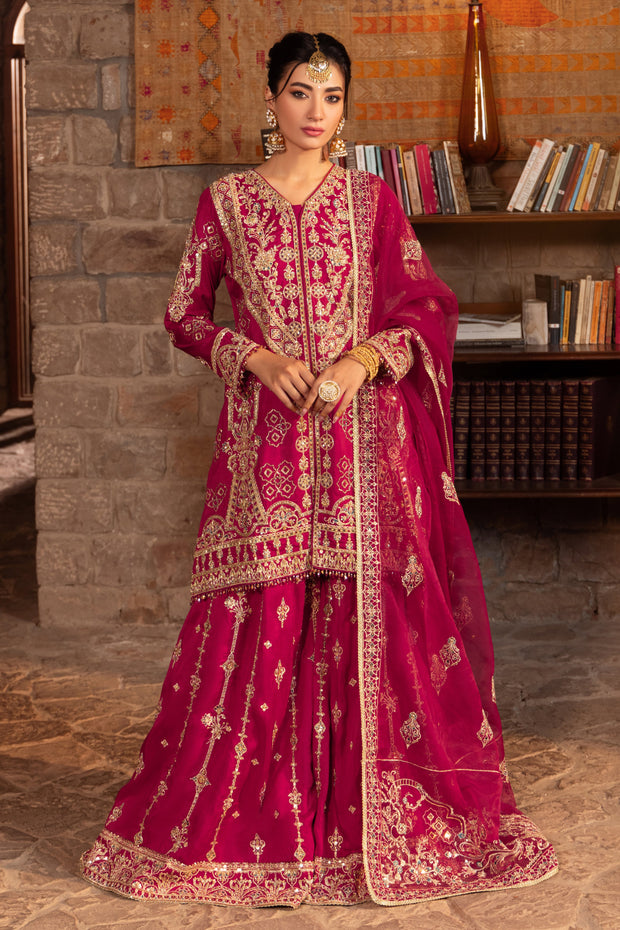 Berry Pink Pakistani Bridal Dress with Heavy Embellishments