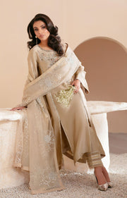 Ethereal Beige Gold Pakistani Party Dress for Elegance