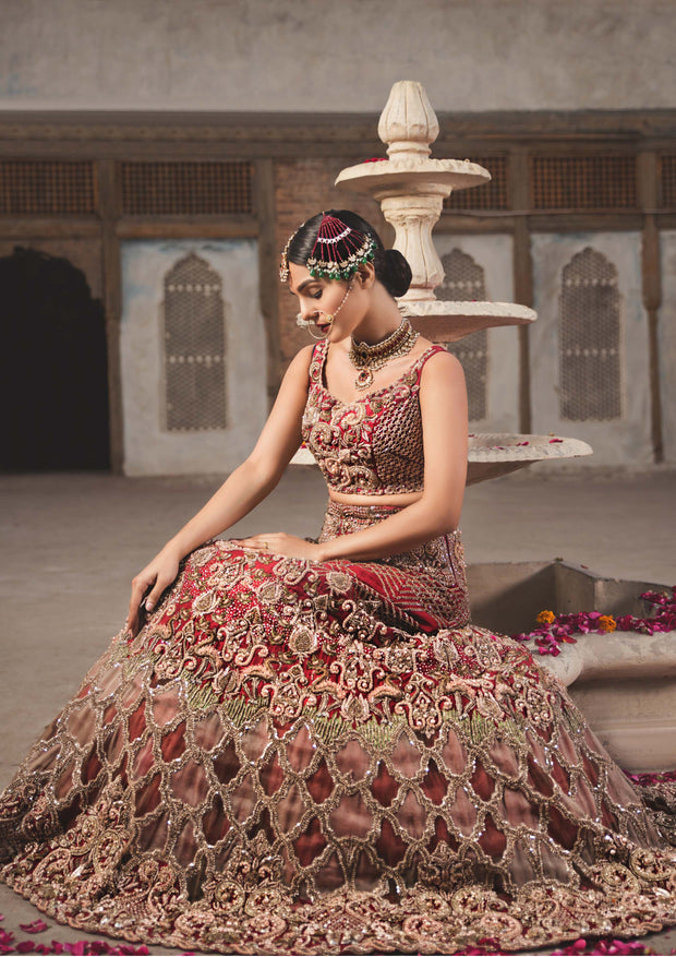 Pakistani Bridal Dress with Embellished Raw Silk Lehnga