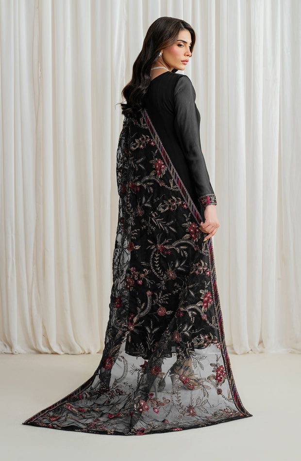 Elegant Embroidered Chiffon Frock with Trouser & Dupatta