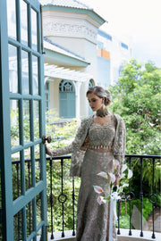 Champagne Pakistani Bridal Outfit with Intricate Embroidery