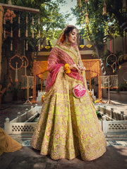 Pakistani Bridal Dress in Green with Embellished Dupatta