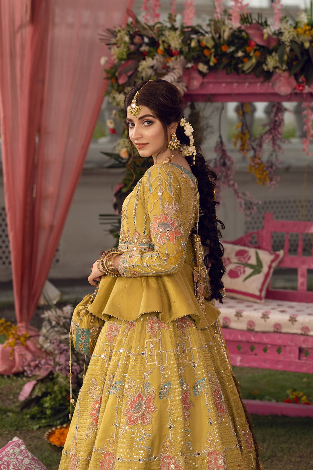 Vibrant Light Parrot Green Pakistani Bridal Dress with Embroidery
