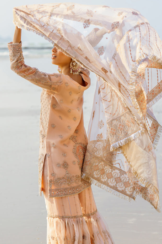 Peachy Beige Pakistani Bridal Suit with Intricate Embroidery