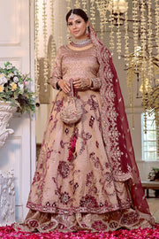 Elegant Pakistani Bridal Dress in Rose Pink & Maroon with Embroid